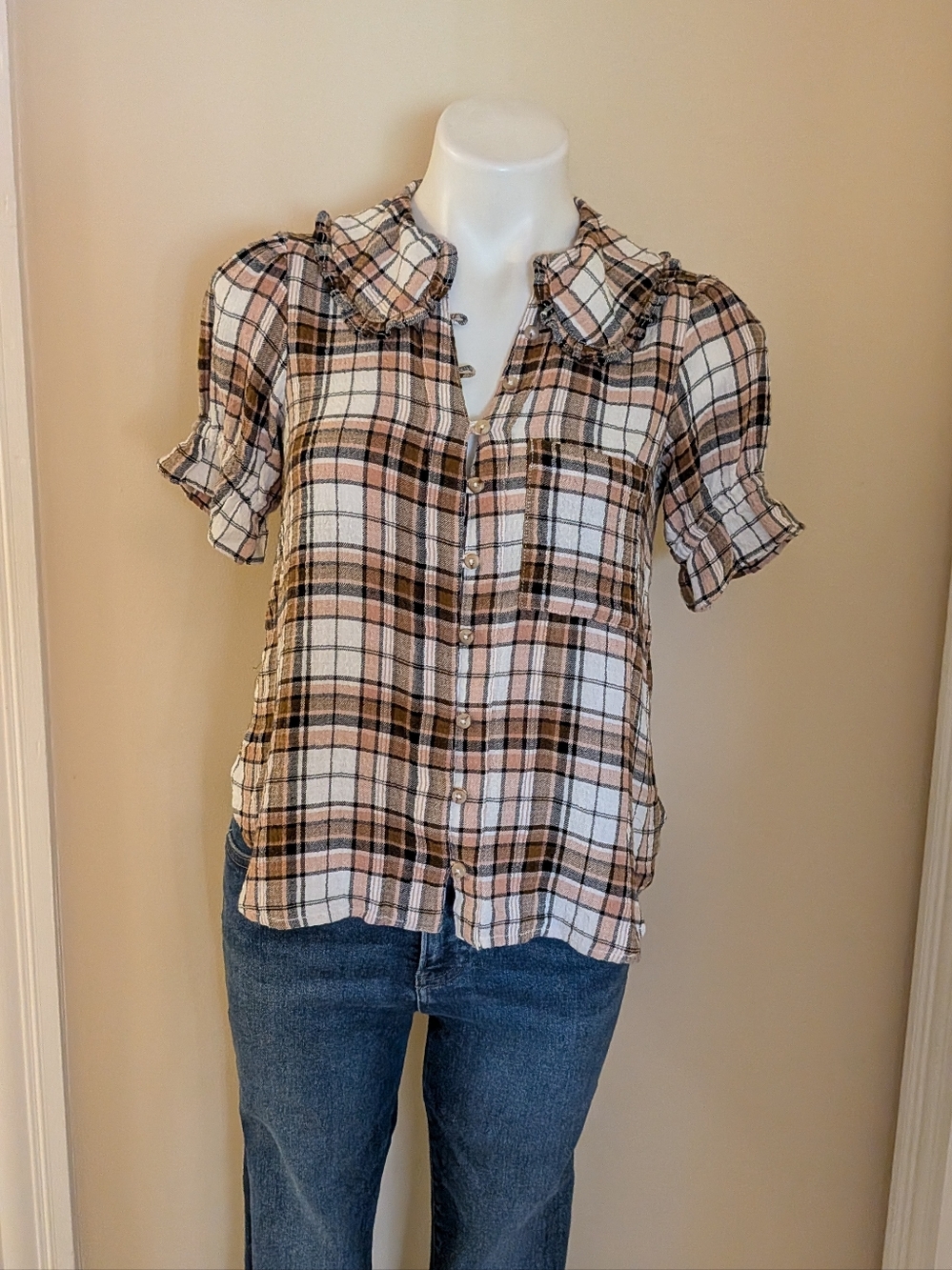 Anthropologie Pilcro Keira brown plaid top size XXS
